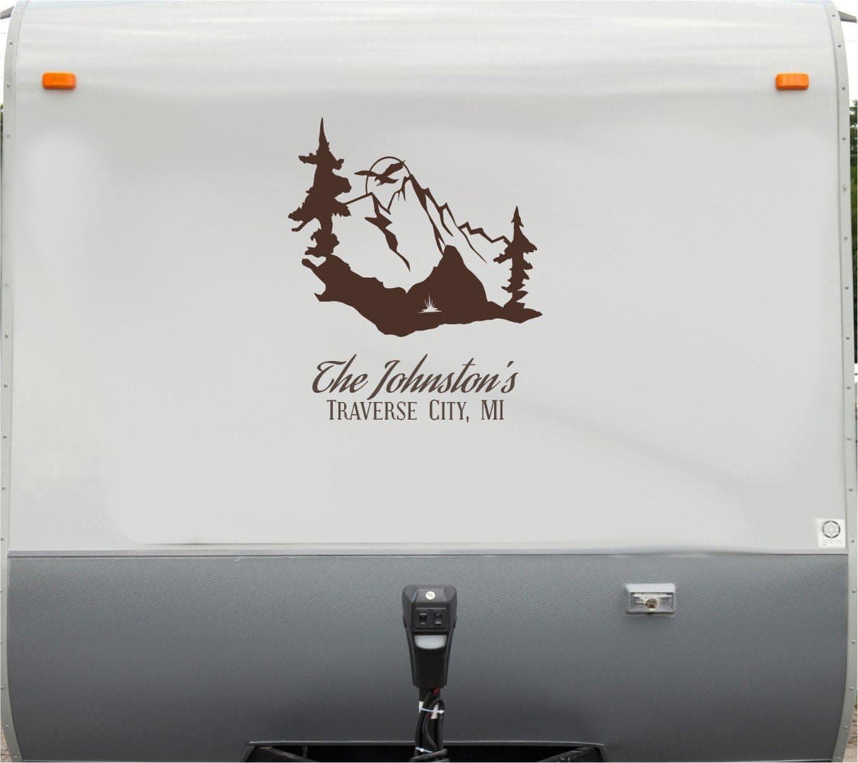 Mountain Scene Custom Name RV Camper Trailer Camping Decal Sticker Graphic Mural