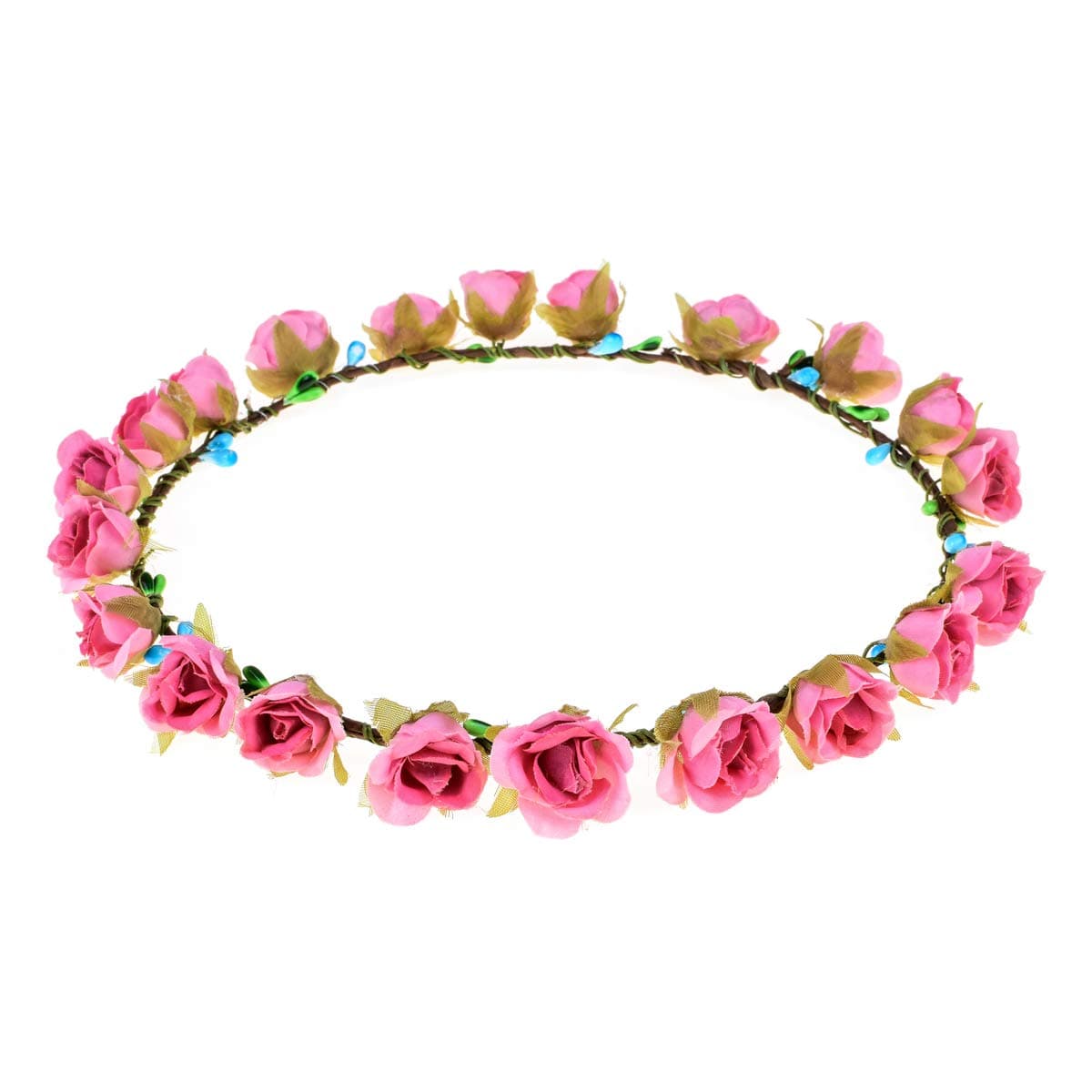 Accesyes Rose Headband Flower Girl Headpiece Hawaii BOHO Women Halo Berry Leaf Olive Branch Floral Crown (Pink)