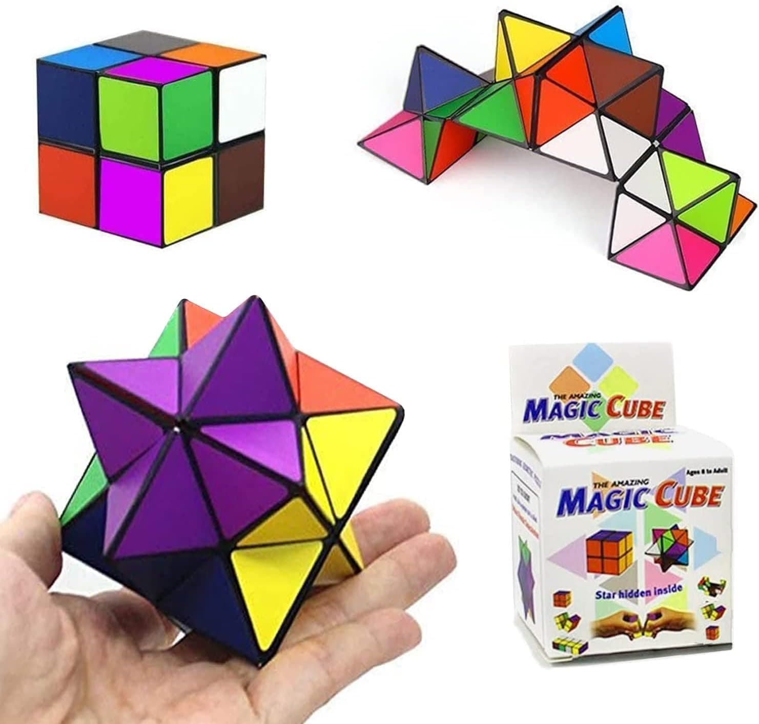 Star Cube Magic Cube 2 in 1 Set, Classic Yoshimoto Cube Infinity Magic 3D Puzzle Cubes, 6 Shapes Brain Development Puzzle Games for Children and Adults