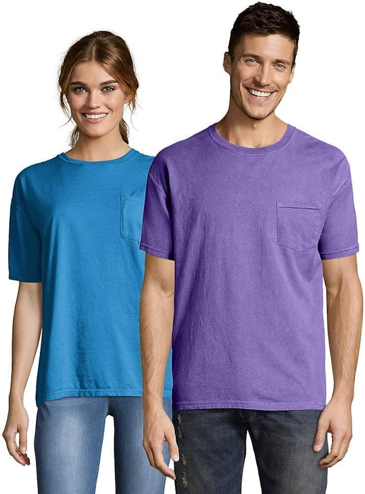Hanes Adult ComfortWash Garment Dyed Short Sleeve Pocket Tee Lavender