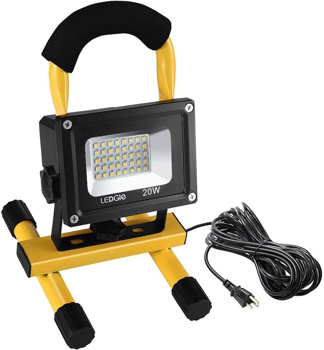 LEDGLE 1900LM 20W LED Work Light (160W Equivalent), Waterproof LED Flood Lights, 16ft/5M Cord with Plug, Adjustable Angle,Stand Industrial Working Light for Workshop, Construction Site, 6000K Daylight