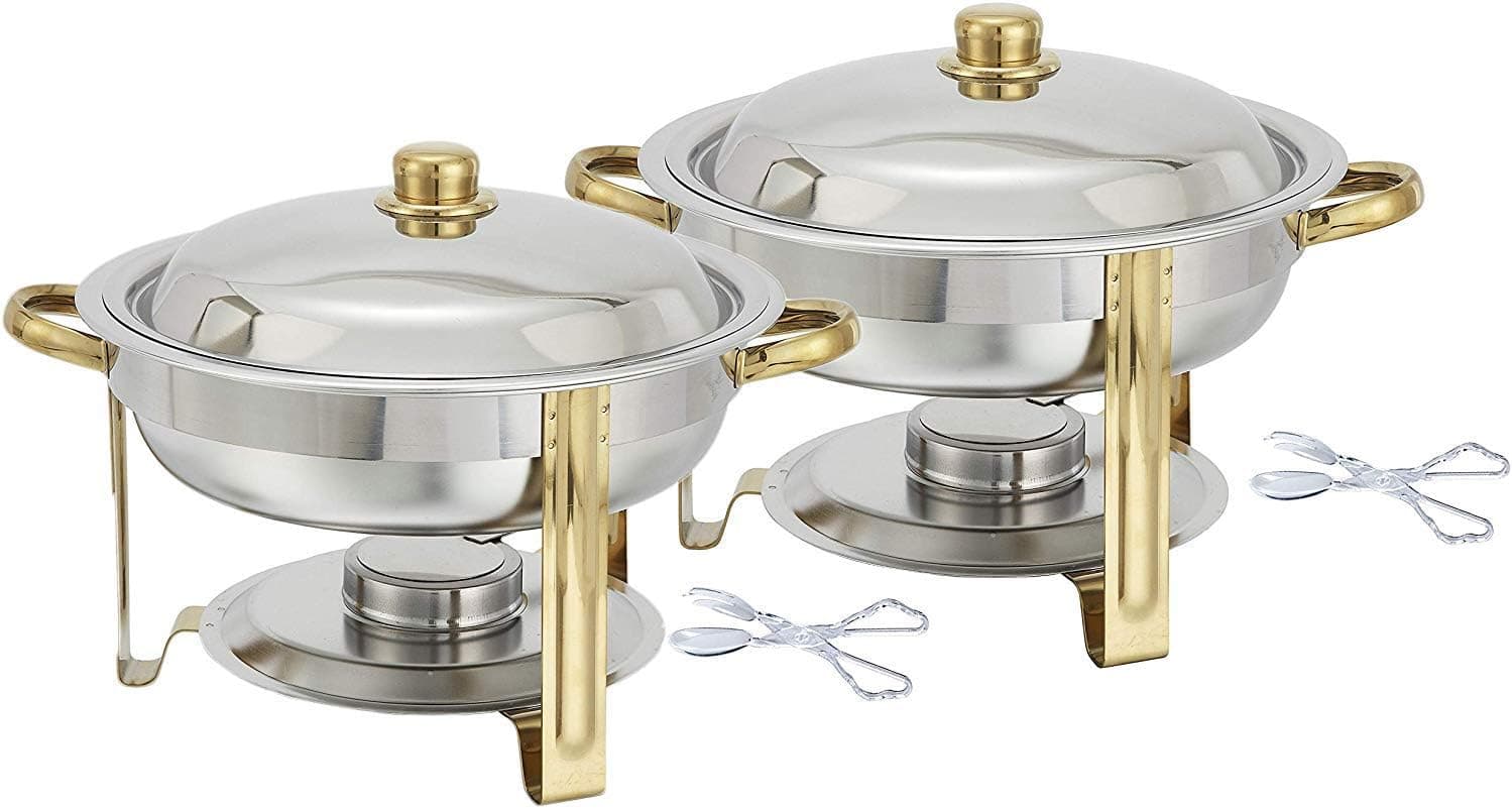 Tiger Chef Chafing Dish Buffet Set - Chafers and Buffet Warmers Sets - 4 Quart Food Warmer with Gold Accents - 2 Sets