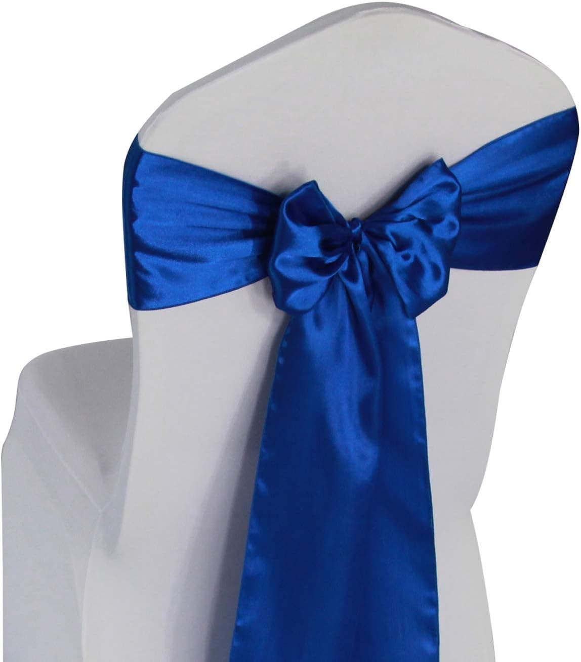 WELMATCH Royal Blue Satin Chair Sashes Ties - 50 pcs Wedding Banquet Party Event Decoration Chair Bows (Royal Blue, 50)