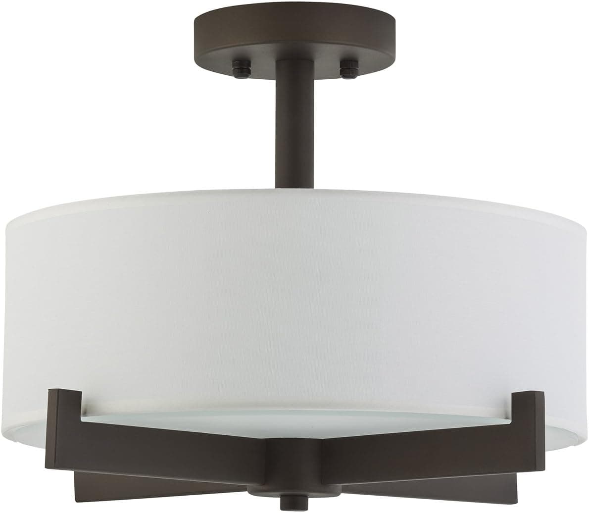 Linea di Liara Allegro Modern Farmhouse Semi Flush Mount Ceiling Light Fixture Dark Bronze with Fabric Shade Drum Light Fixture Entry Light Fixtures Ceiling Bedroom Flush Mount Light, UL Listed