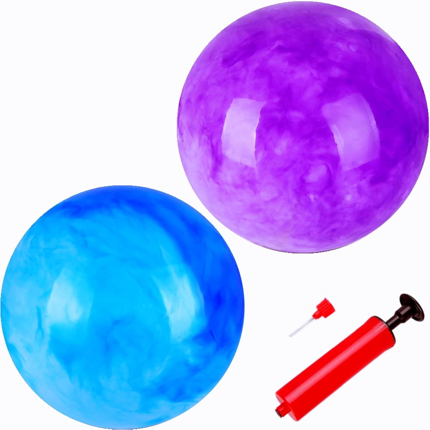 2 Pcs Marbleized Bouncy Balls & 1 Pump 9 Inch Inflatable Sensory Balls Beach Ball Kickball Bouncy Balls School Playground Ball Will Provide Hours of Fun and Entertainment for You and Your Family