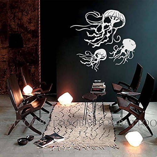 BATTOO Jellyfish Decal Sticker Wall Art Graphic Fish Ocean Scuba Dive Set of Three Vinyl Wall Murals Home Decor(White, 21" h x22 w)