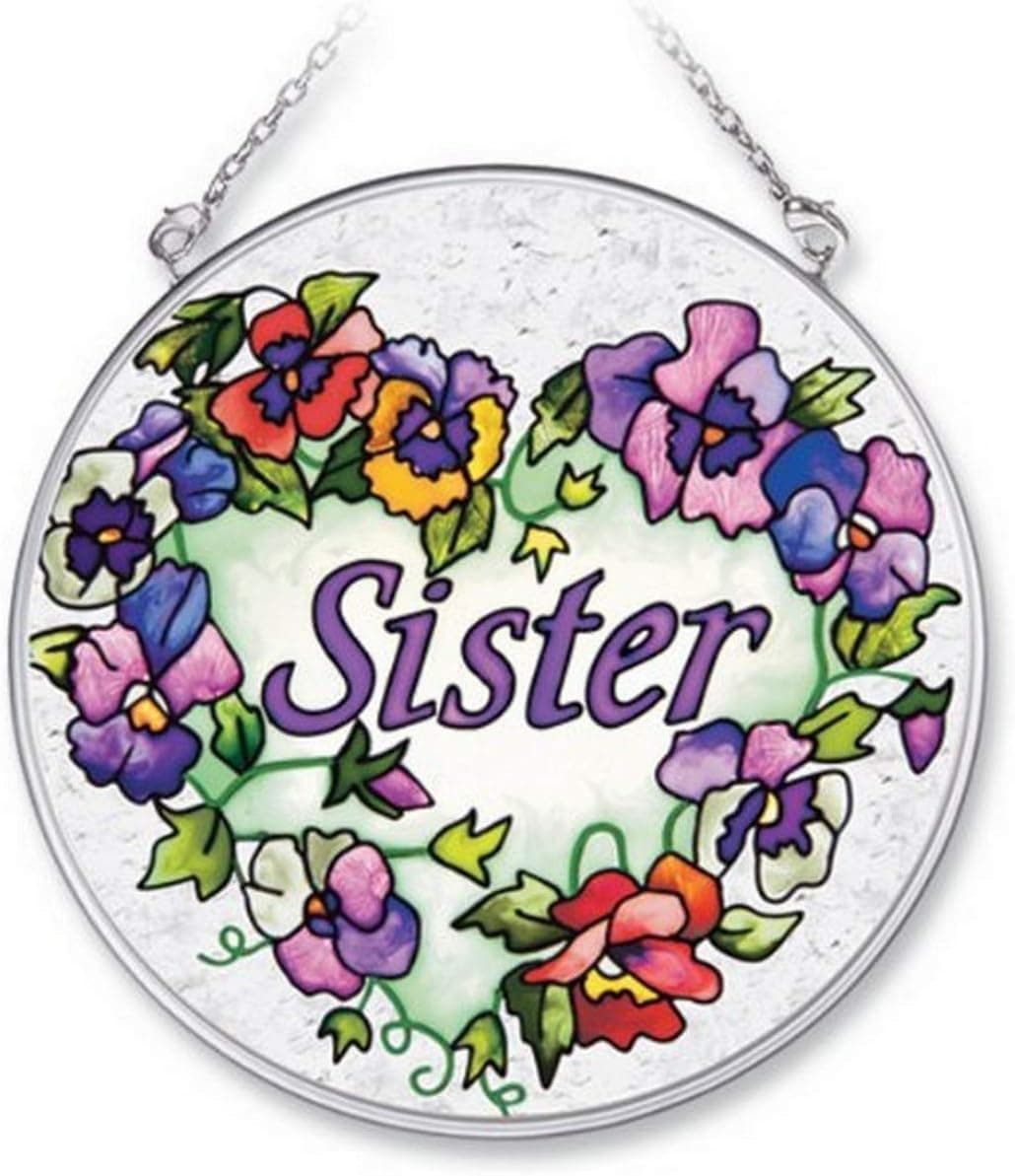 Amia Handpainted Glass Sister Suncatcher, 4-1/2-Inch