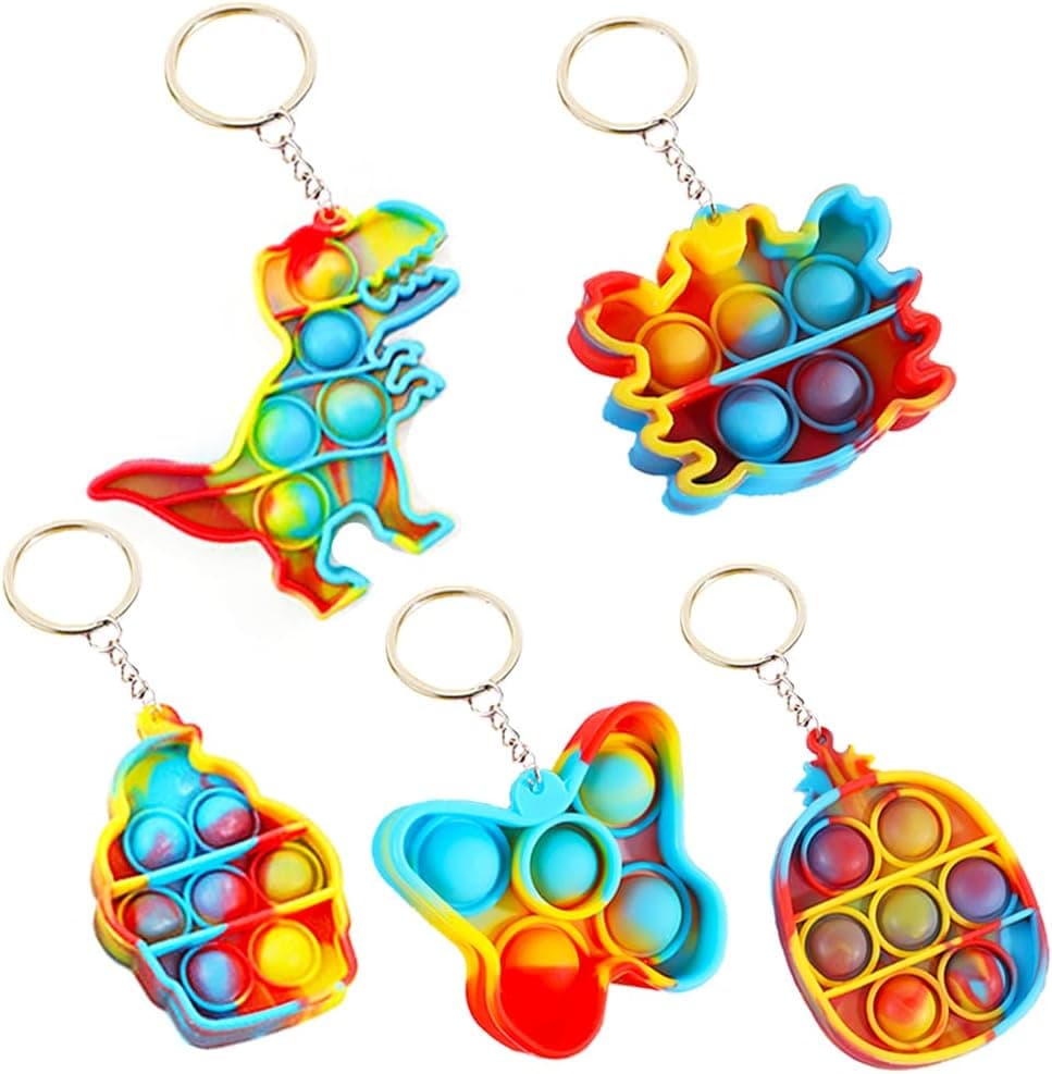 5Pack Pop Fidget Toys kit, Mini Push Pop Bubble Fidget Sensory Toys with Keychains Fidget Pack Hand Toys Stress Relief Toys Pop Anxiety Stress Reliever Gift for Adult Kids