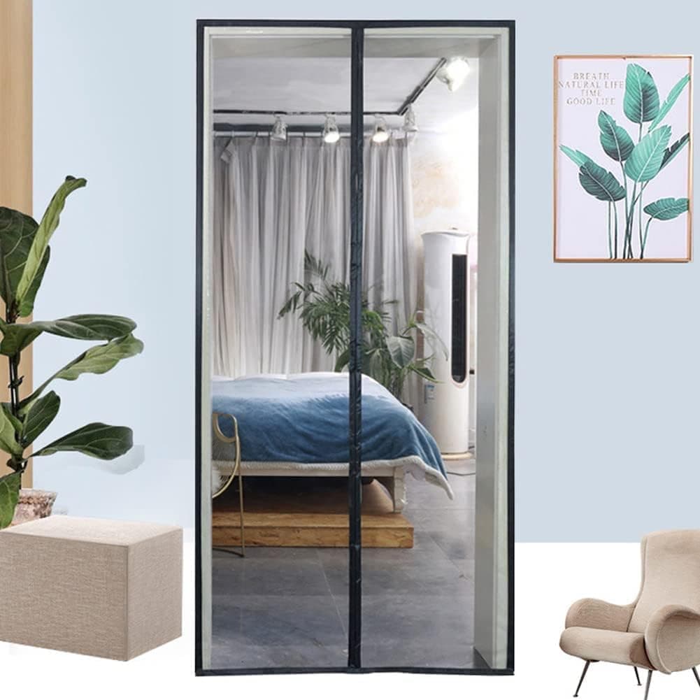 Tianxin Magnetic Screen Door, 39 inches x82 inches Hands Free Door Screen Mesh, Magnetic Door Net Screen Mesh for Front Door, Sliding Doors with Full Frame Hook & Loop (Black), 39 x 82