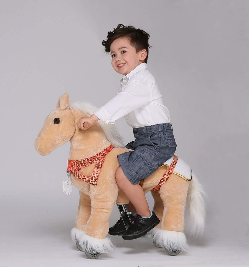 UFREE Action Pony Ride on Horse with Braids 29 inch Small Size, Present for Kid 3-6