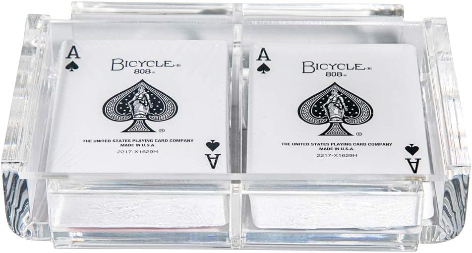 Luxe Dominoes Modern Elegant Playing Card Deck Holder Tray with 2 Decks of Playing Cards in Unique Stylish Deluxe Acrylic Box with Color lid
