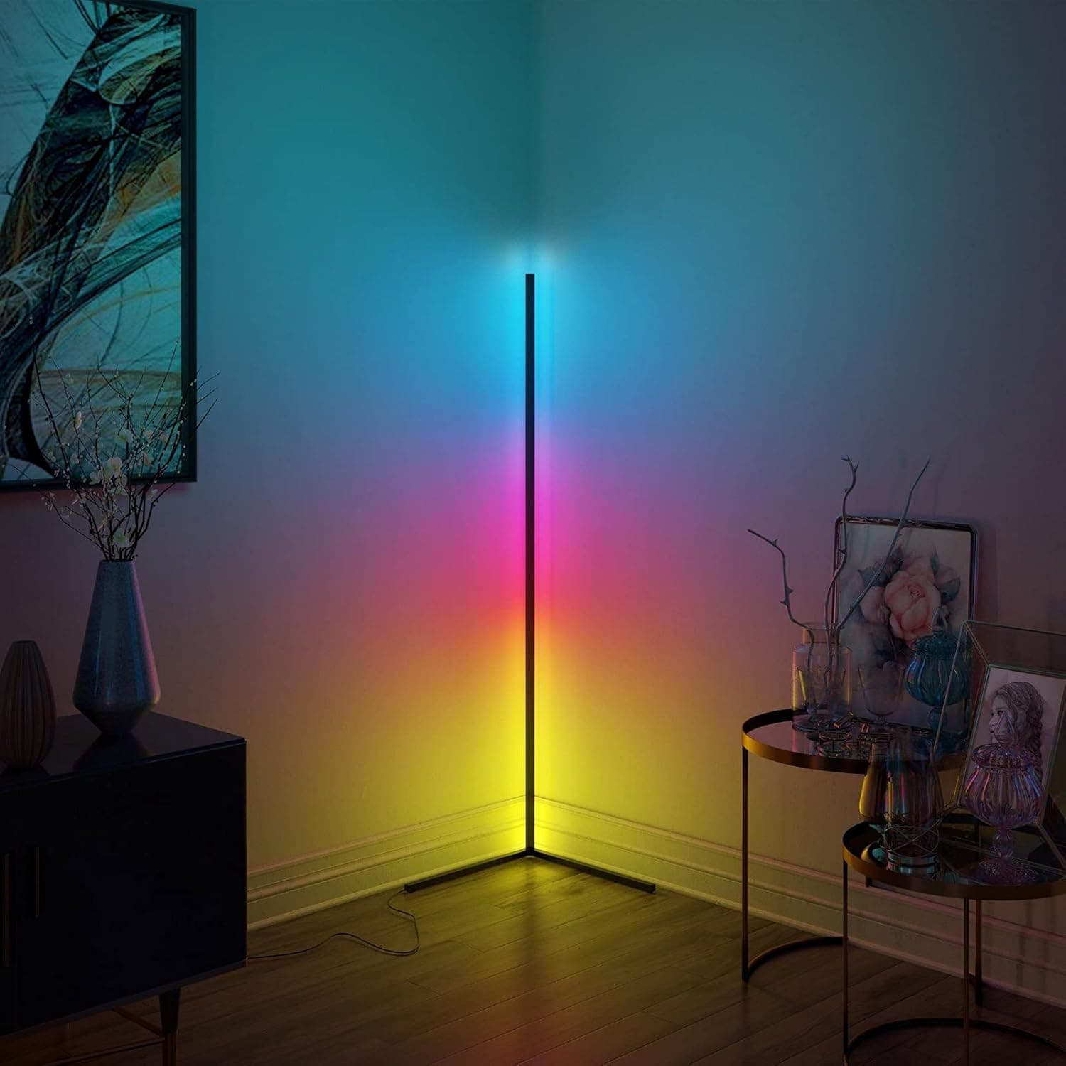 YIQAO RGB Floor Lamps LED Corner Lamp with Remote Control 52" Tall Color Changing Floor Light Ambient Dimmable Lamp Premium Standing Lamp for Party Living Room Bedroom