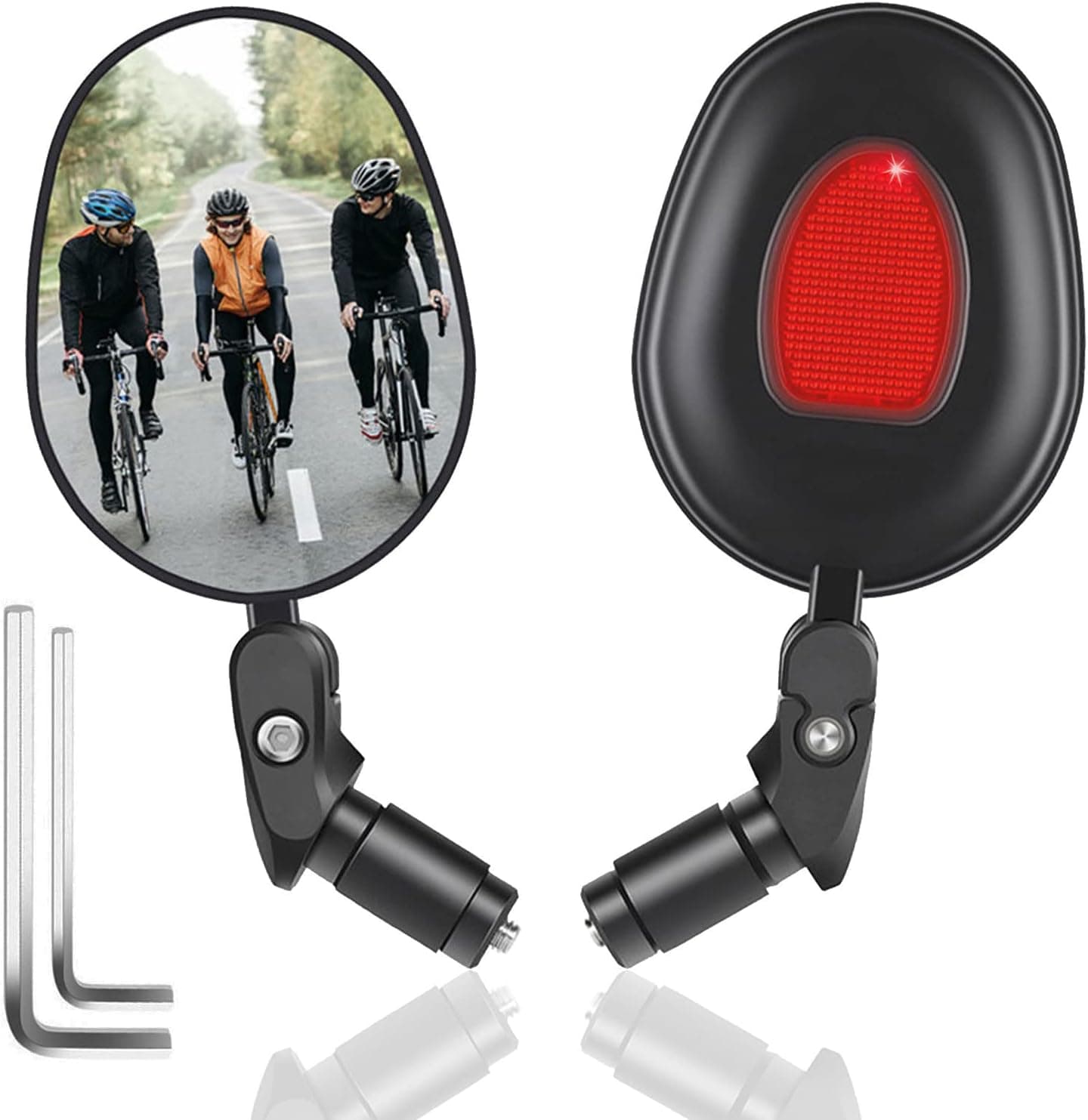 Bike Mirrors Handlebar Rearview Mirror, 2 Pack Bike Mirrors for Handlebar End, Adjustable 360˚ Full Rotatable Bike Side Mirrors with Reflectors
