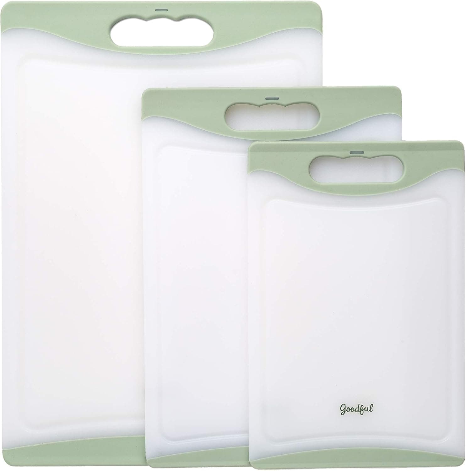 Goodful Cutting Board (3 Piece Set)- Non-Slip Edges, Easy Grip Handles, Made without BPA, Non-Porous, Dishwasher Safe, Multiple Sizes, Sage