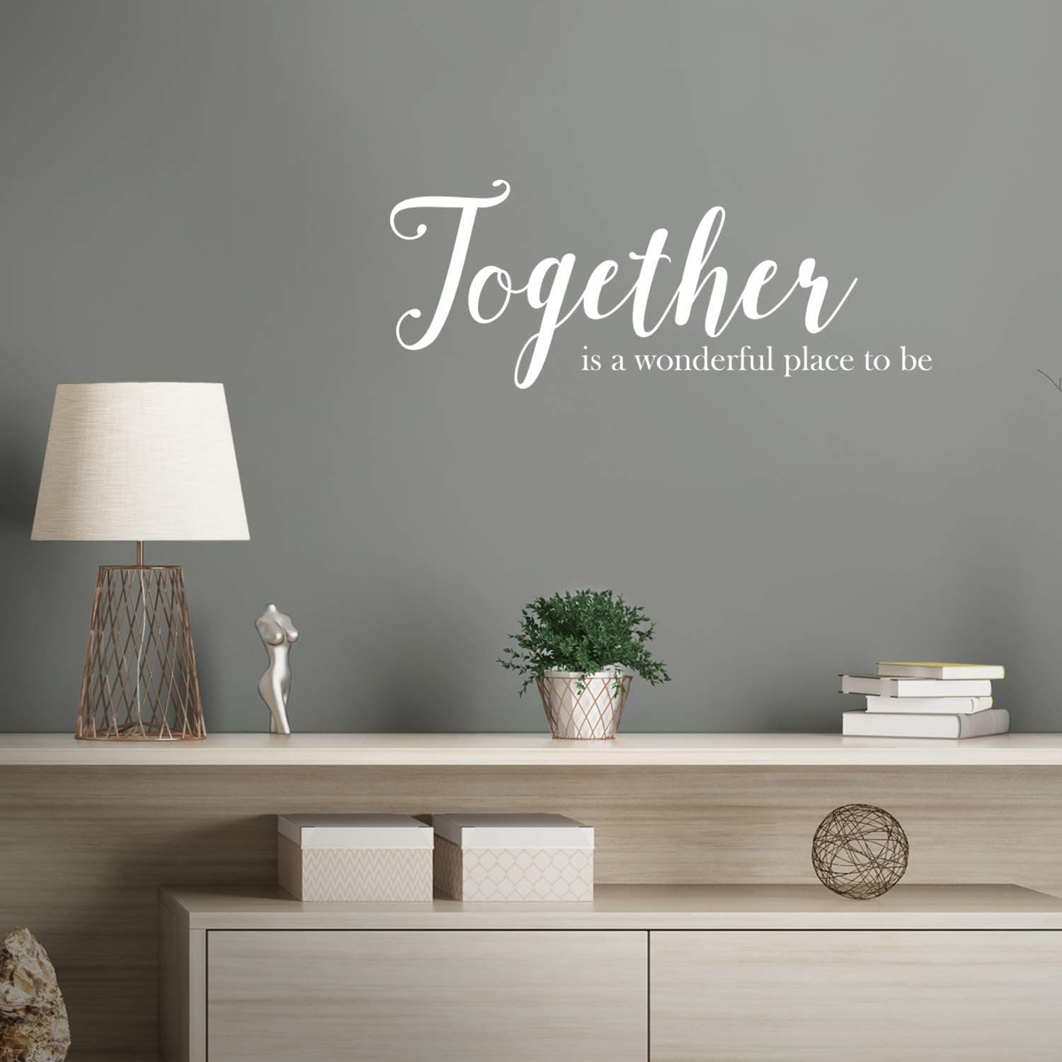 Vinyl Art Wall Decal - Together is A Wonderful Place to Be - 10" x 25" - Modern Sweet Couples Charming Family Home Bedroom Living Room Kitchen Dining Room Apartment Quotes (White)