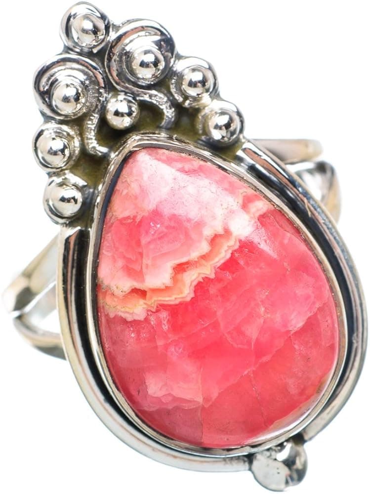 Rhodochrosite Ring Size 8.5 (925 Sterling Silver) - Handmade Boho Vintage Jewelry RING890656