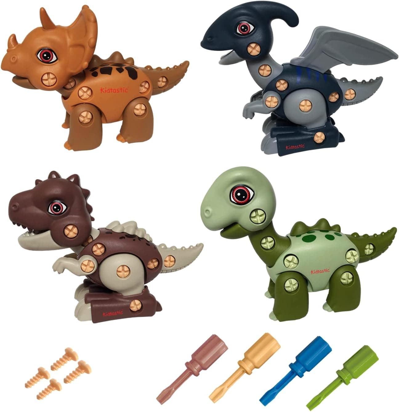 Kidtastic DIY 4-Piece Dinosaur Toys | STEM Learning | Boys/Girls 3+ | T-Rex, Triceratops, Pterodactyl, Alamosaurus | Creative & Educational | Toddler Gifts | Autism | Ages 3-6 | Science Kits