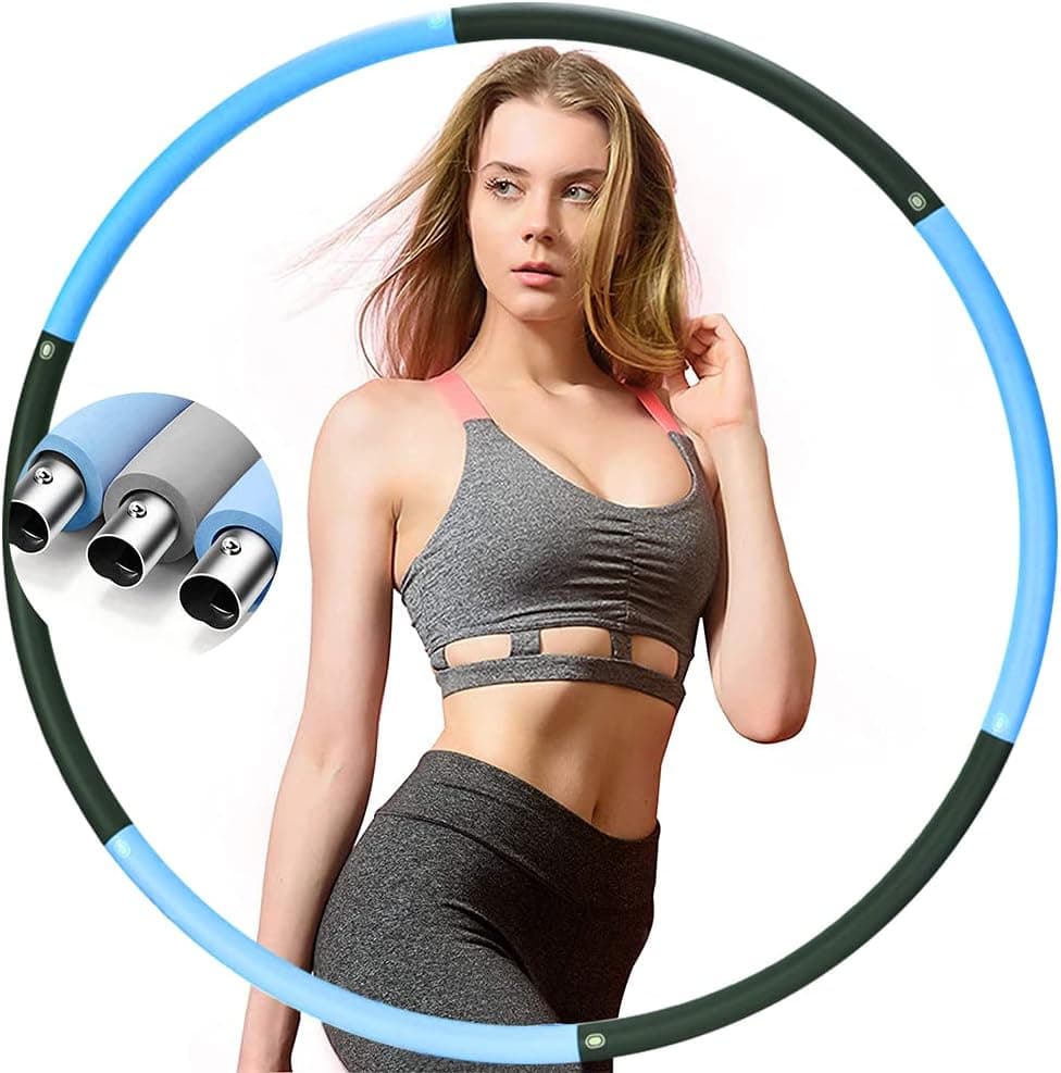 Plvoteir Weighted Exercise Hoops, 2.1lbs TIK Tok Weight Loss Fat Burning Fitness Hoop, Detachable Design Thicker Foam 8 Sections Stainless Steel Tube Workout Equipment for Woman Man
