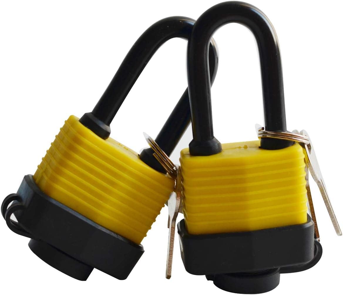 Laminated Waterproof Padlock Long Shackle Weather Resistant Outdoor Padlock with 2 Steel keys-2packs