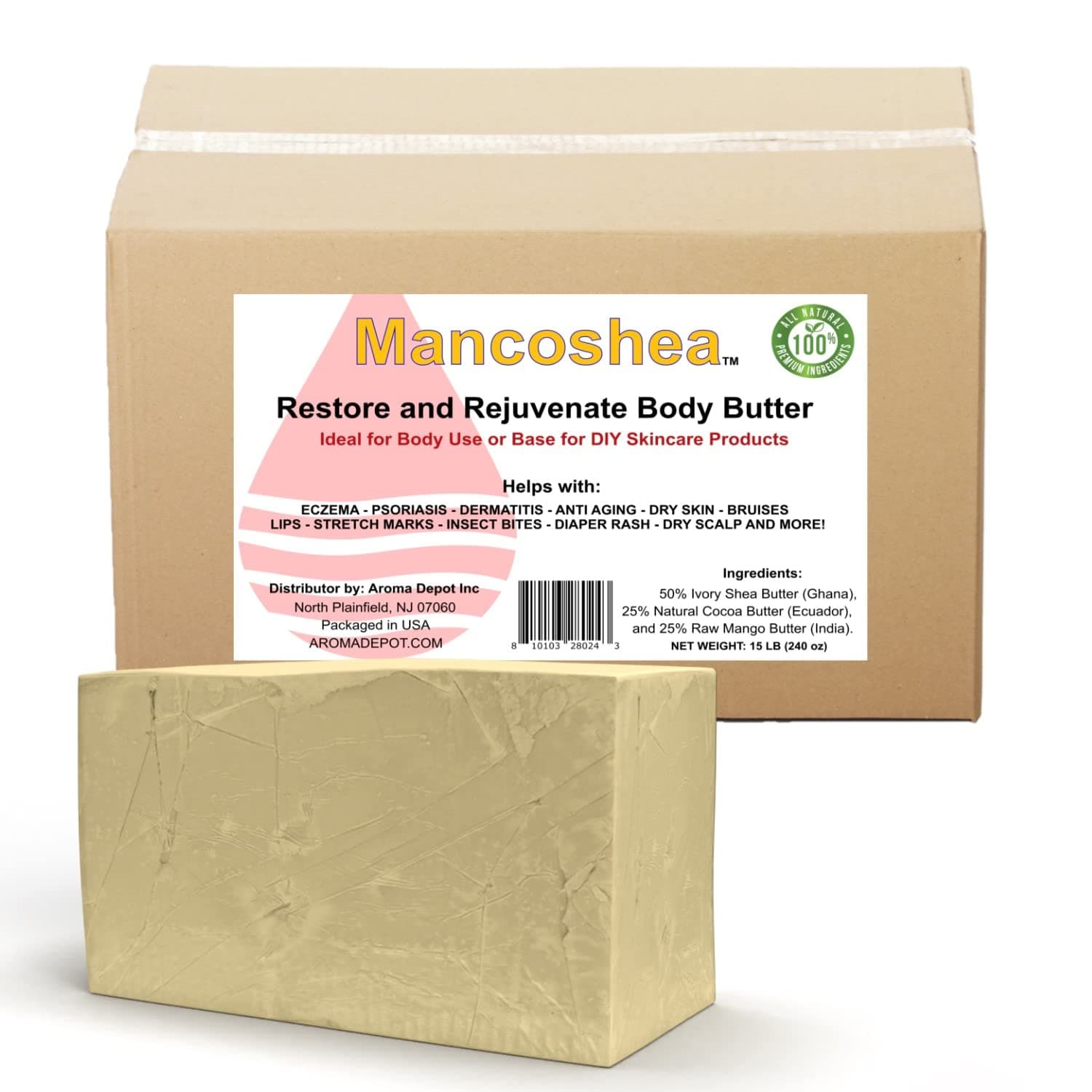 Aroma Depot 15 lbs. Shea - Cocoa - Mango Butter l Restore and Rejuvenate Body Butter Raw-Unrefined. Ideal for Homemade DIY Projects such as Lotion, Soap, Baby Care, and Hand Creams. (15 lbs.)