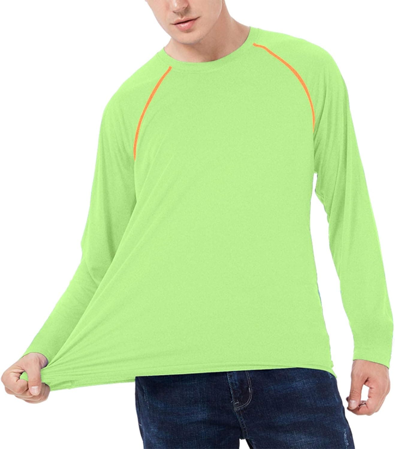 Men's UPF 50+ Sun Protection Shirts Short Sleeve/Long Sleeve Quick Dry Running T-Shirt Lightweight Hiking Sun Shirt Pure Green