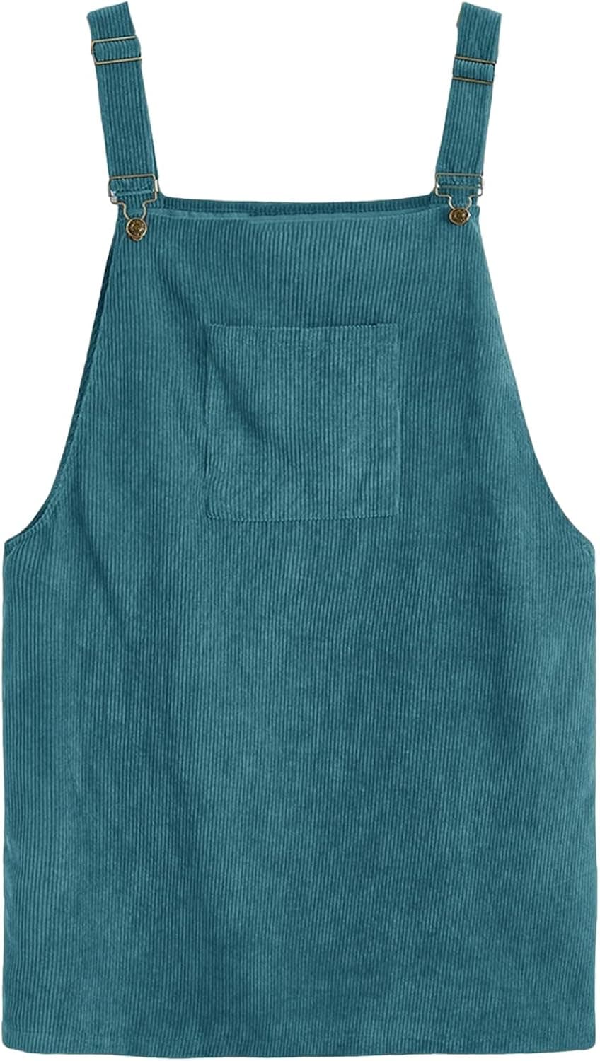 Romwe Women's Plus Size Pocket Front Adjustable Straps Corduroy Pinafore Short Dress
