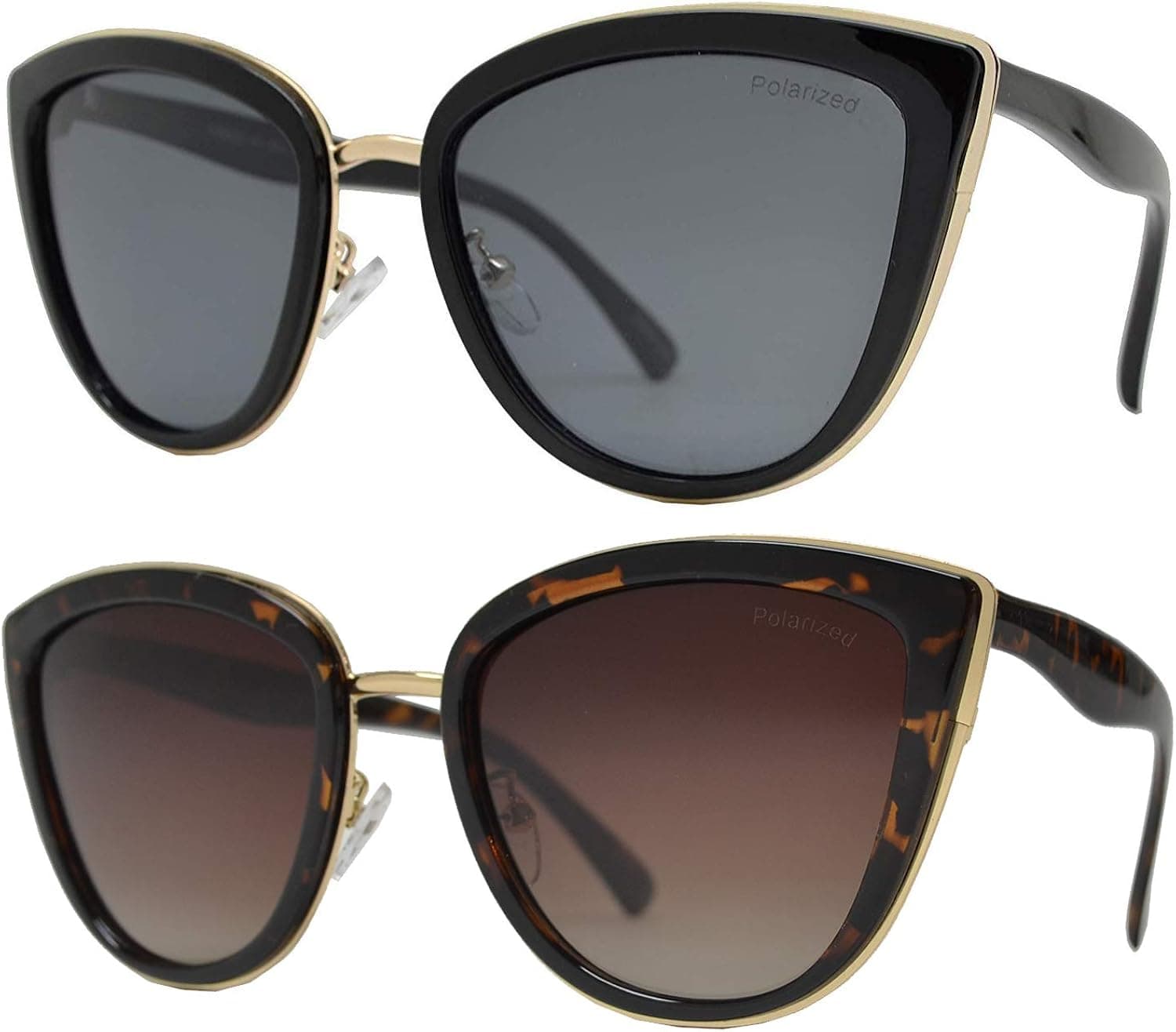 PZ Polarized - Women Cat Eye Metal Bridge Oversized Design Sunglasses, UV Protection