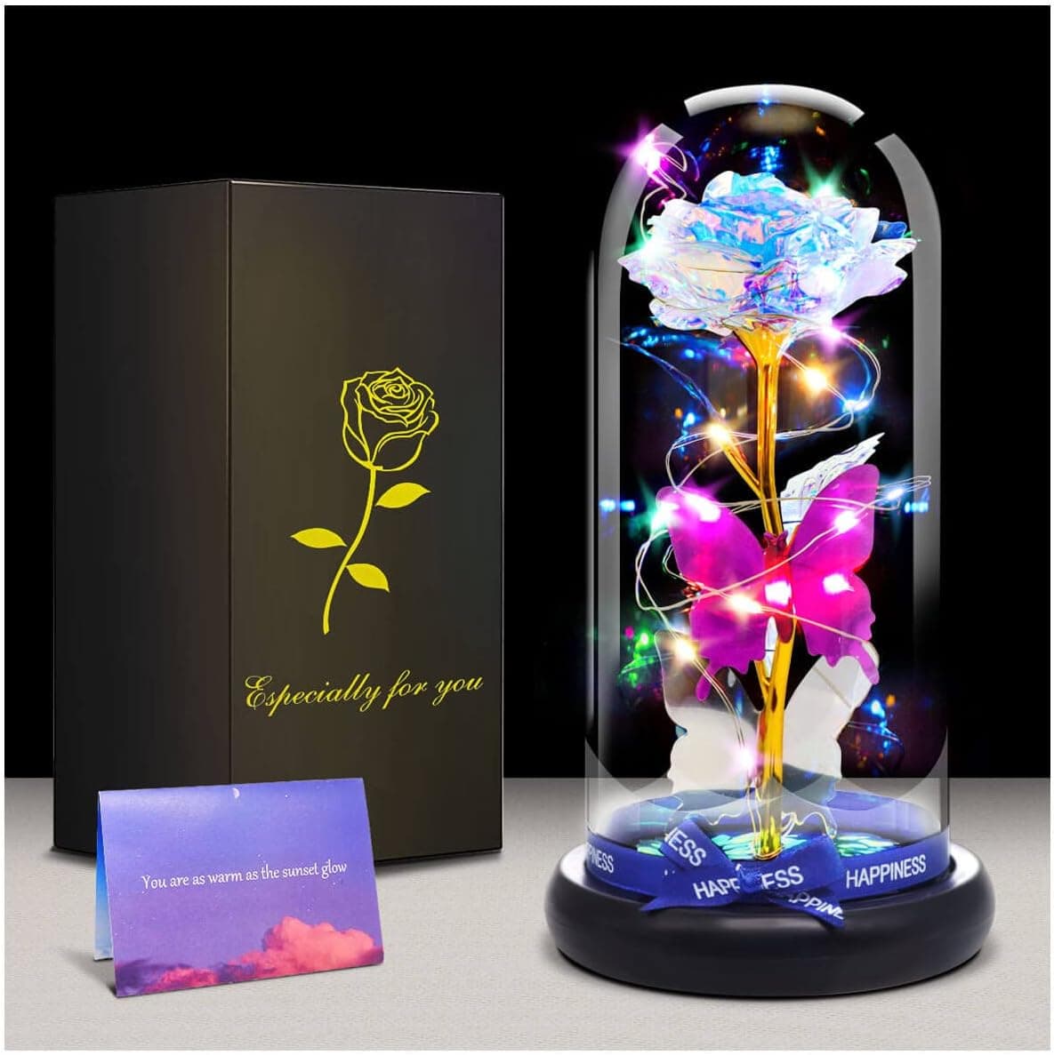 TREENILAND Mothers Day Rose Gifts for Mom Women Wife Grandma Her Girlfriend Birthday Anniversary Wedding Present Unique Gifts for Sister Friend Butterfly Galaxy Forever Glass Rose Flower Light