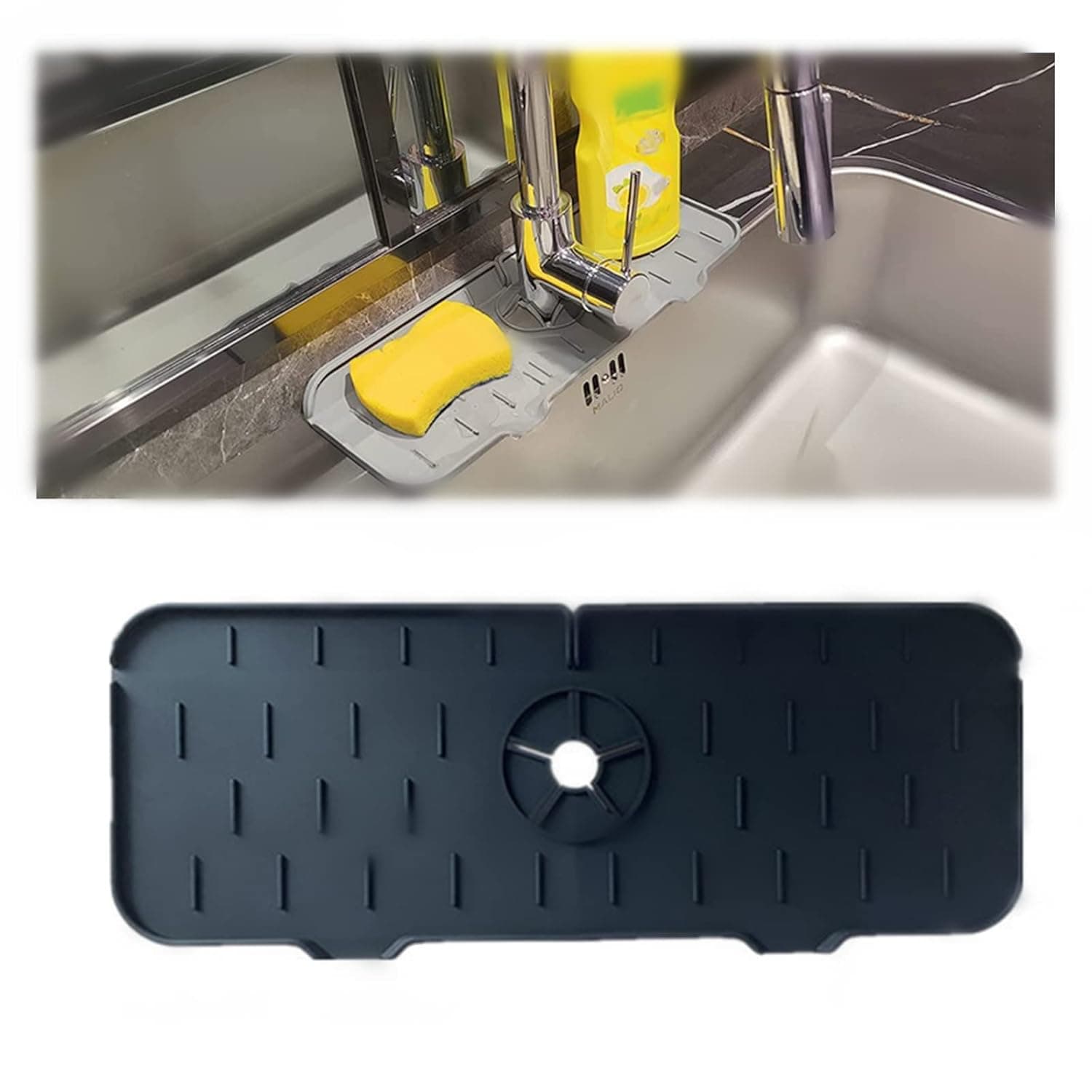 Sink Splash Guard for Kitchen, Bathroom Silicone Sink Faucet Mat, Faucet Splash Catcher Mat, Drying Countertop Granite Bar, Sink, Draining Pad Behind Faucet, Drip Protector Splash Countertop (Black)