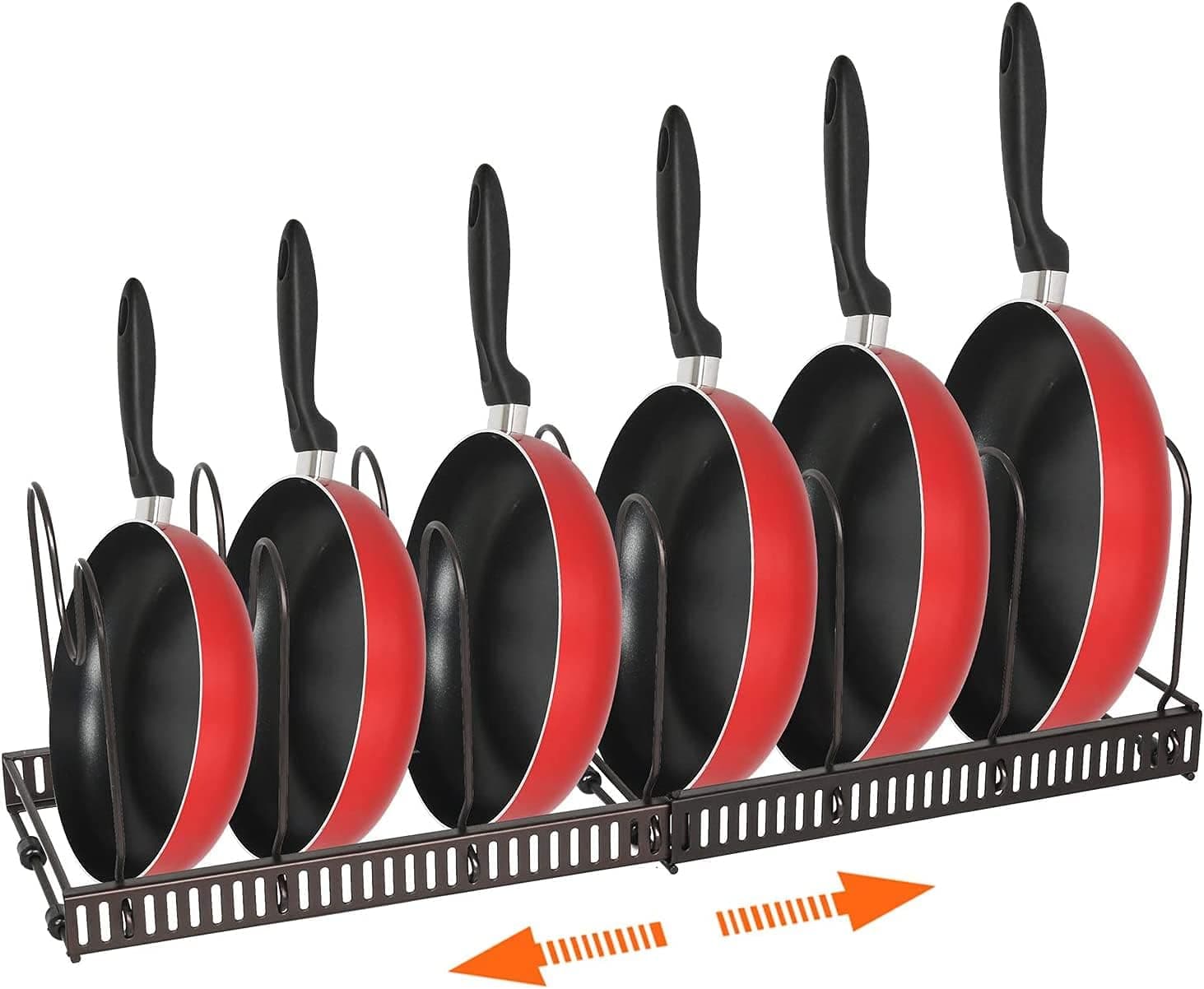 ROOHUA Expandable Pot and Pan Organizer-Pot lids Rack Kitchen Cabinet Pantry Bakeware Organizer Rack with 7 Adjustable Compartments (BRONZE, 7 Adjustable Compartments)