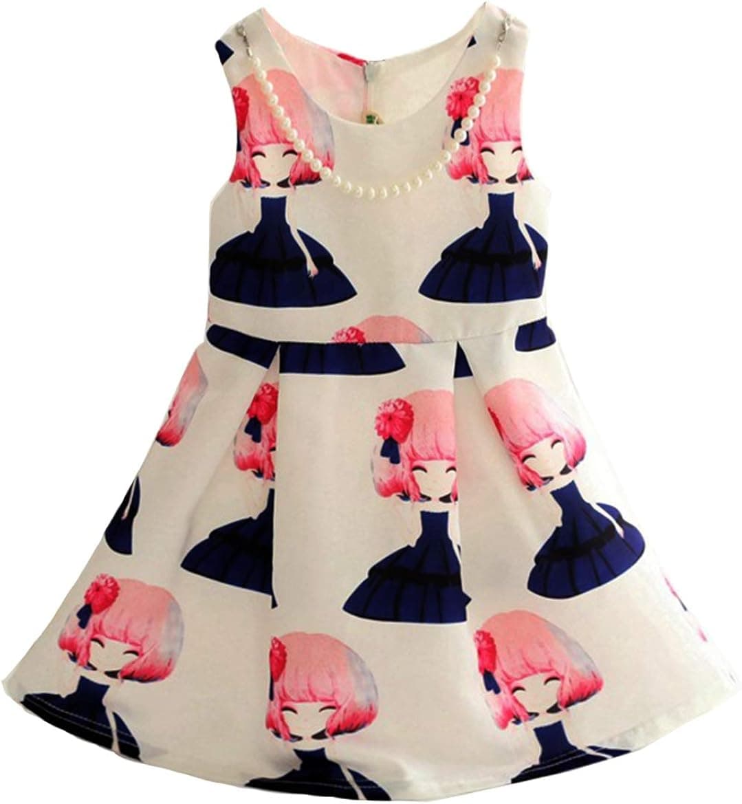 KIDSCOOL SPACE Little Girls Sleeveless Cute Floral Printed Casual Dresses