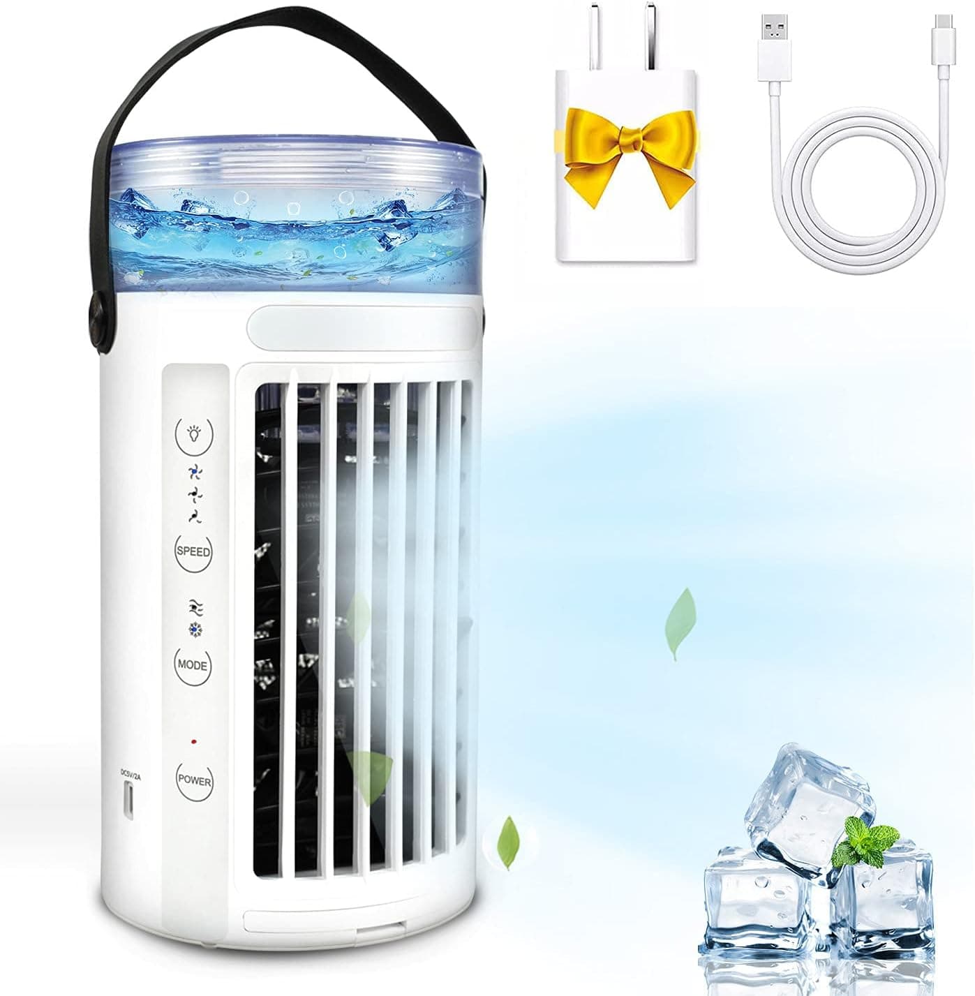 Portable Air Conditioner Fan, Quiet Evaporative Air Cooler,Desktop Small Personal Air Conditioner Cooler, 8 Color Light/3 Speed/USB Powered AC Fan for Office, Room, Workshop, Outdoor
