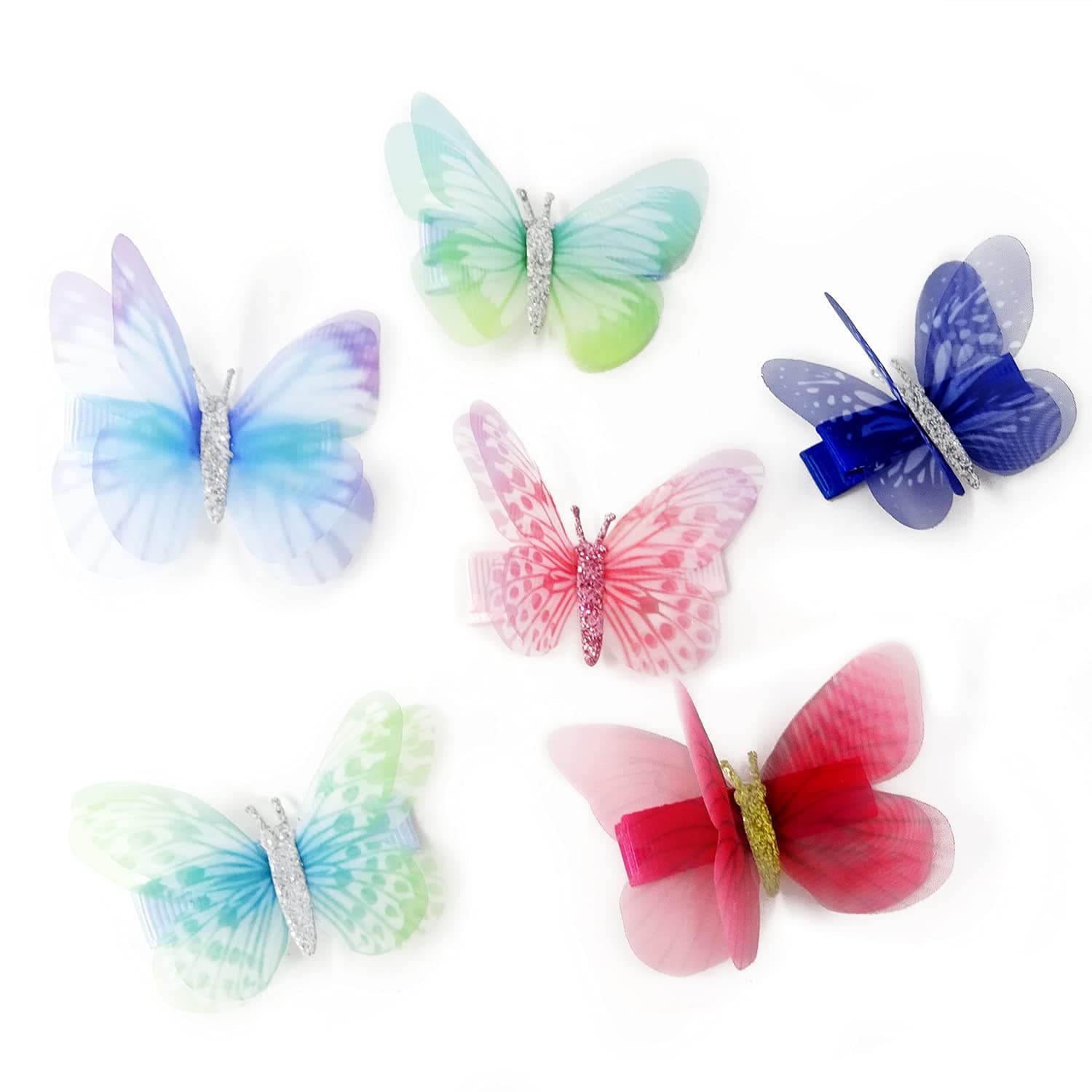 Honbay 6PCS Colorful Chiffon Butterfly Hair Clips Insect Hair Clips Organza Wings Hair Clips Fairy Hairpins Photography Hairpins Cute Hair Accessories for Women and Girls