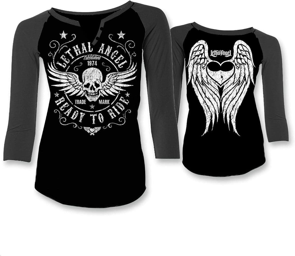 Lethal Threat Women's Shirt (Ready To Ride Baseball Sleeve (White/Plum Sl))(,), 1 Pack