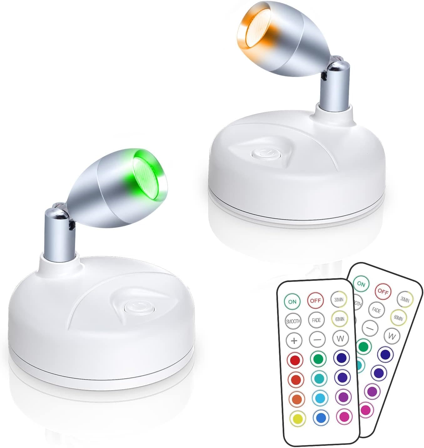 HFCDL Small Spotlight Battery Operated Accent Light with Remote, RGB LED Wireless Little Spot Light Rotatable with Dimmer & Timer for Artwork Painting