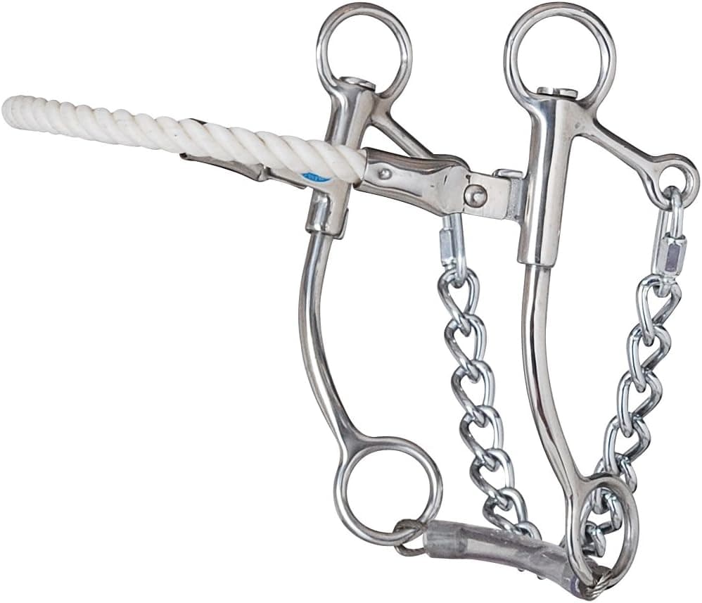 Metalab Hackamore Bit with Rope Noseband and 7 inch Swivel Cheek Chain Slobber Bars