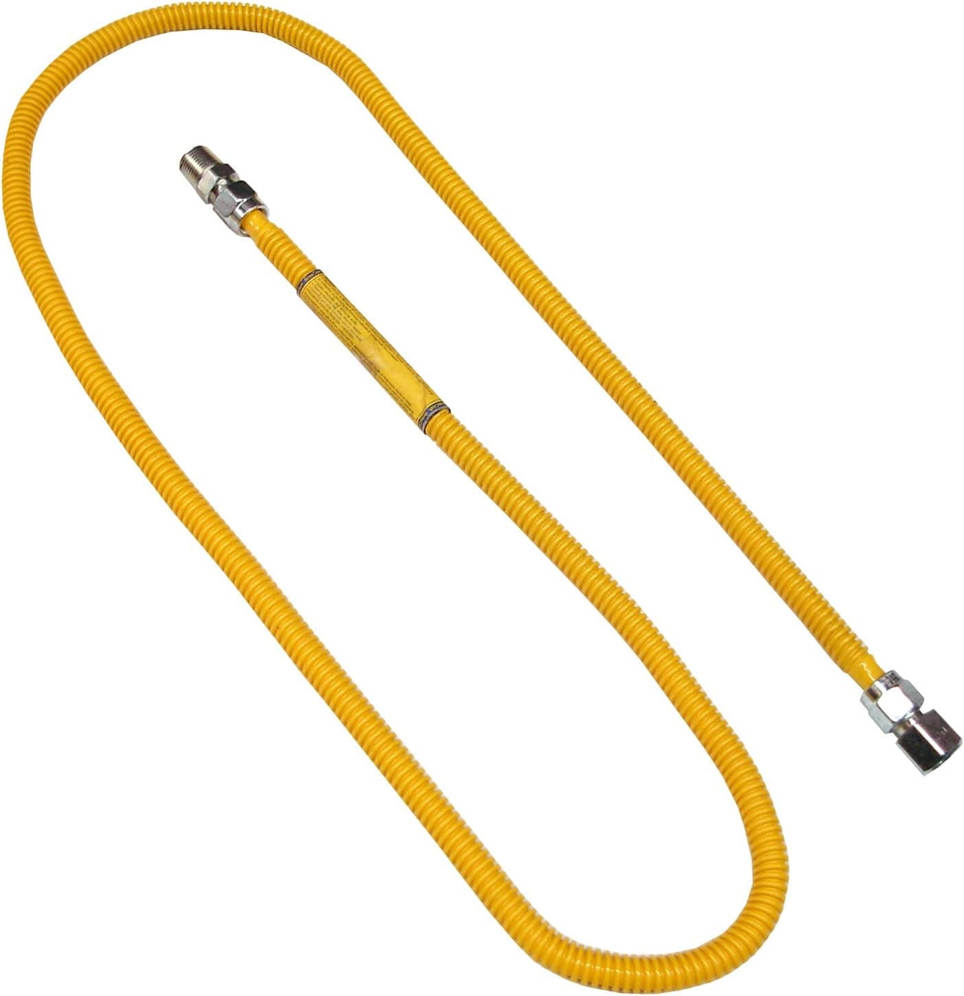 LASCO 10-1235 Flexible Coated Gas Water Heater Supply Line, 72-Inch, 1/2-Inch OD Connector with 1/2-Inch MIP X 1/2-Inch FIP Fittings , Yellow
