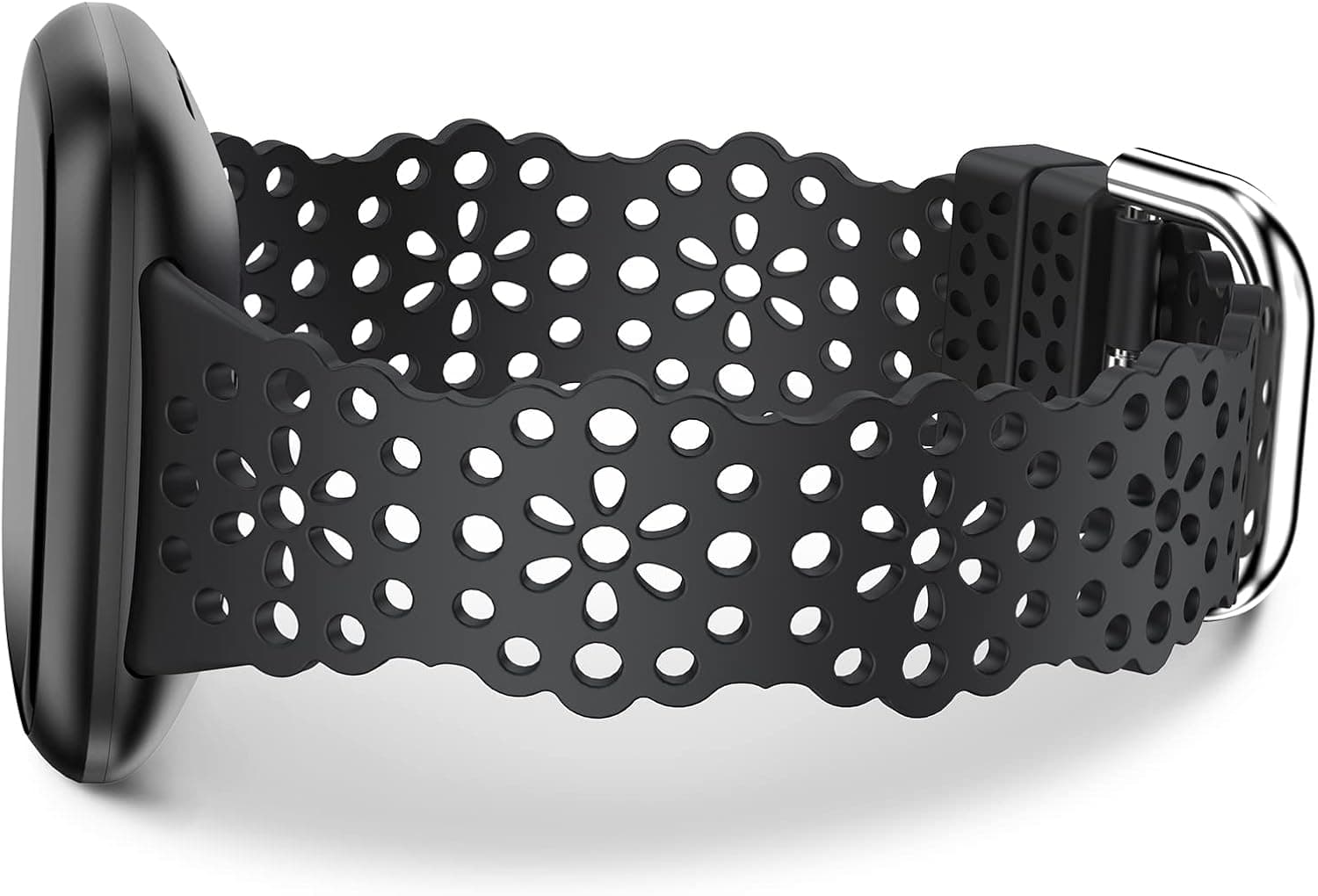 TOYOUTHS Compatible with Fitbit Sense/Sense 2 Band/Versa 3/Versa 4 Bands Women Soft Silicone Replacement Strap Dressy Lace Flower Cut-Outs Breathable Waterproof Sport Wristband Accessories
