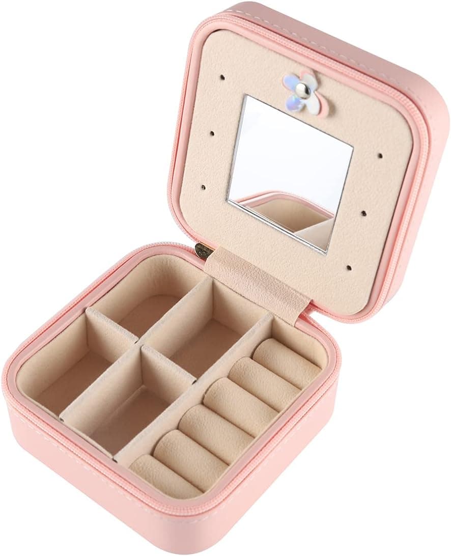 2 Layer Jewelry Box Organizer for Women Jewelry Storage Case, PU Leather Display Jewelry Holder with Removable Compartments for Necklace Earrings Rings Bracelets,Pink