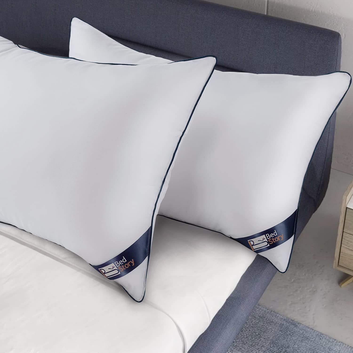 BedStory Pillows for Sleeping 2 Pack, Queen Size Bed Pillows Set of 2, Soft Down Alternative Pillows for Side Back & Stomach Sleepers - Blue