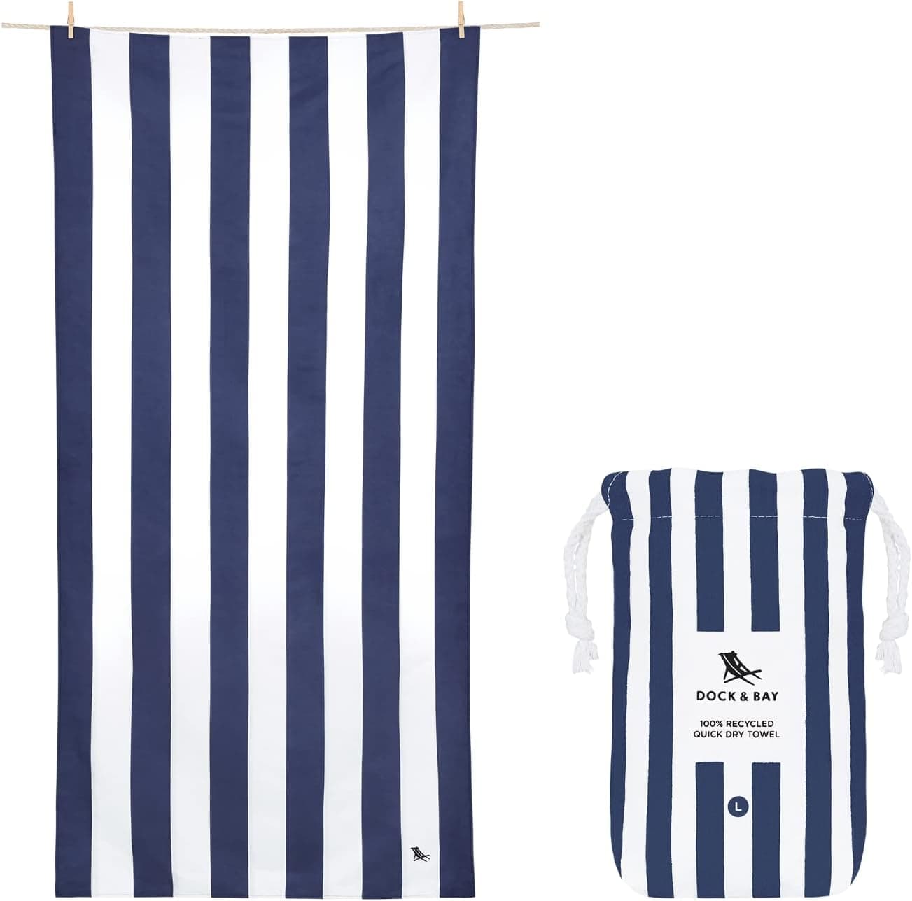 Dock & Bay Quick Drying Towel - for Sports & Gym - Compact, Lightweight - 100% Recycled - Includes Bag - Cabana - Whitsunday Blue, Medium (130x70cm, 51x27)