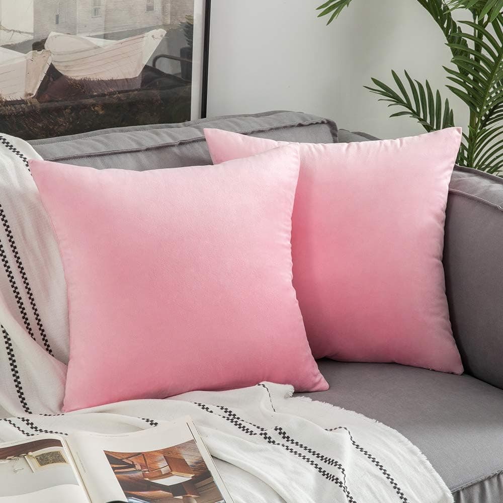 Woaboy Pack of 2 Velvet Throw Pillow Covers Decorative Pillowcases Solid Soft Square Cushion Covers Pillow Case for Couch Living Room Sofa Bedroom Car 16x16inch 40x40cm Baby Pink