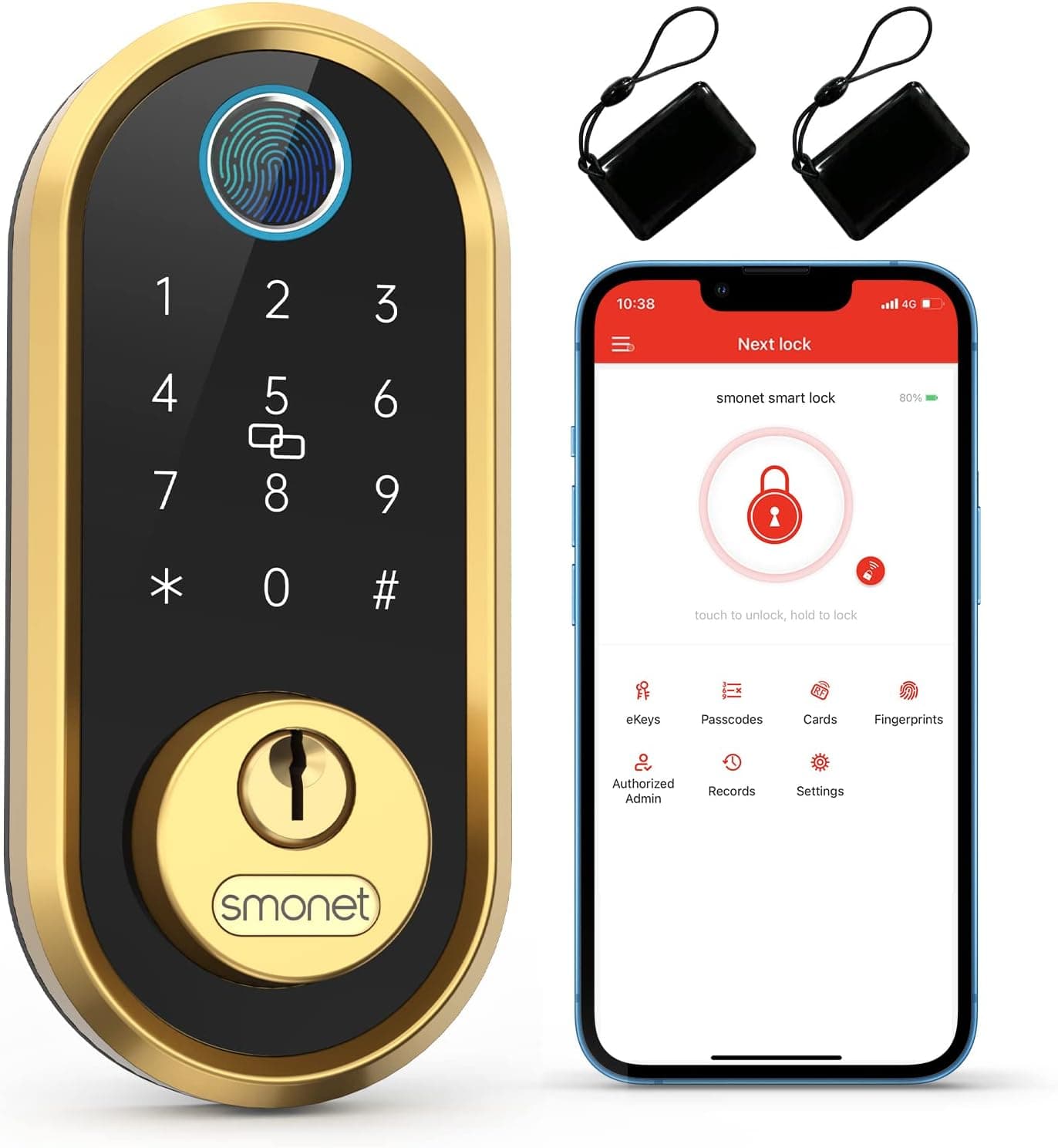Smart Lock SMONET Bluetooth Keyless Entry Keypad Smart Deadbolt-Fingerprint Electronic Deadbolt Door Lock, Remote Ekeys Sharing, Easy to Install for Homes and Hotel Works with Alexa Google Assistant