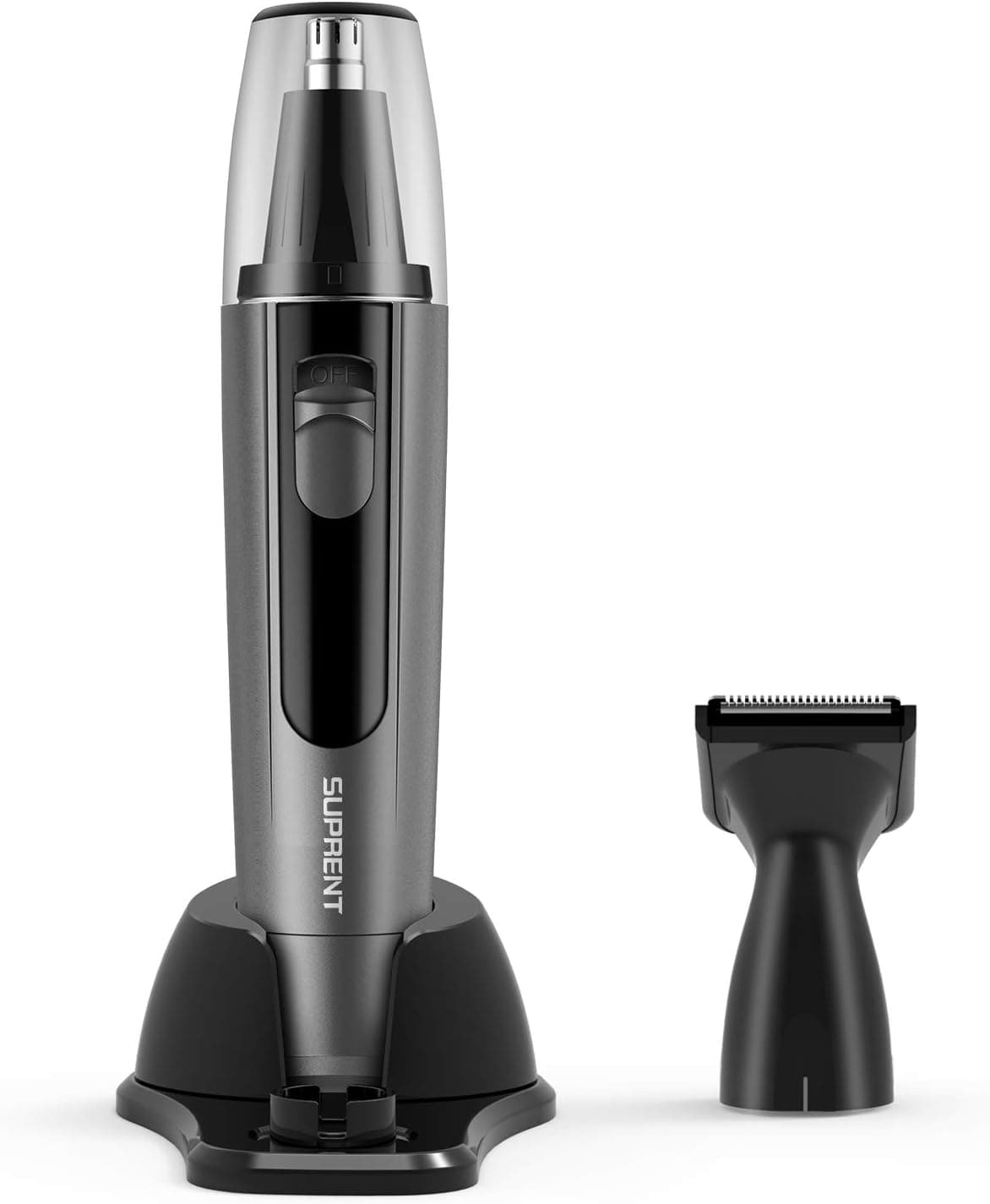 SUPRENT Nose & Ear Hair Trimmer, Wet/Dry Nose Hair Clipper for Businessmen with LED Light, Waterproof Stainless Steel Rotation Blade, 1 AA Battery-Include (Black)