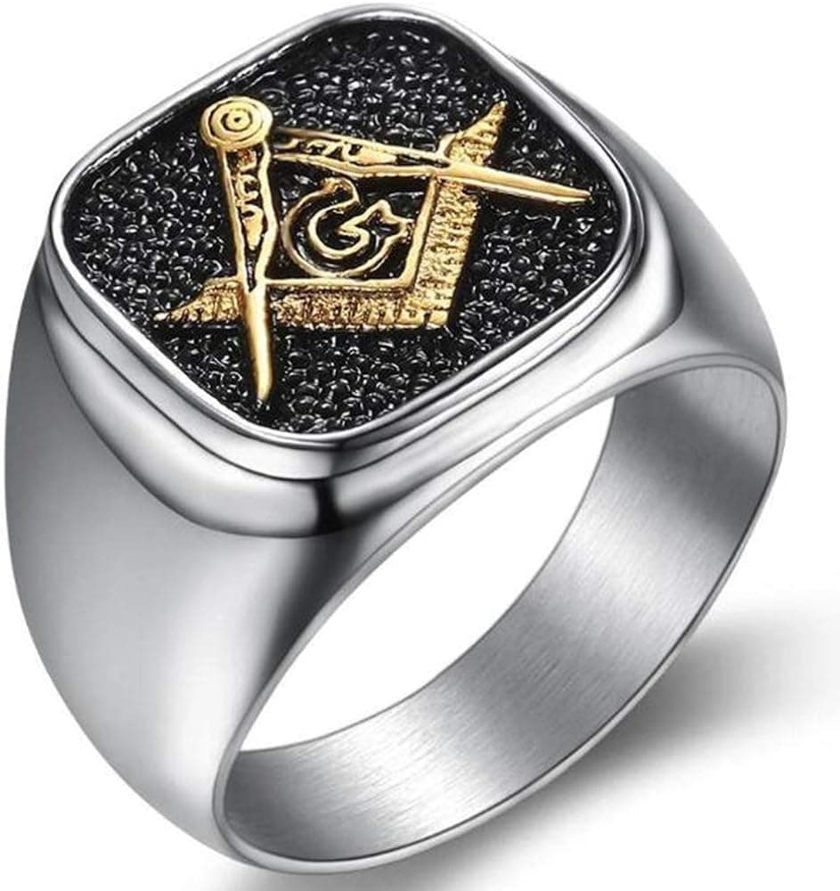 Jude Jewelers Stainless Steel Silver Gold Two Tone Signet Style Masonic Freemason Ring