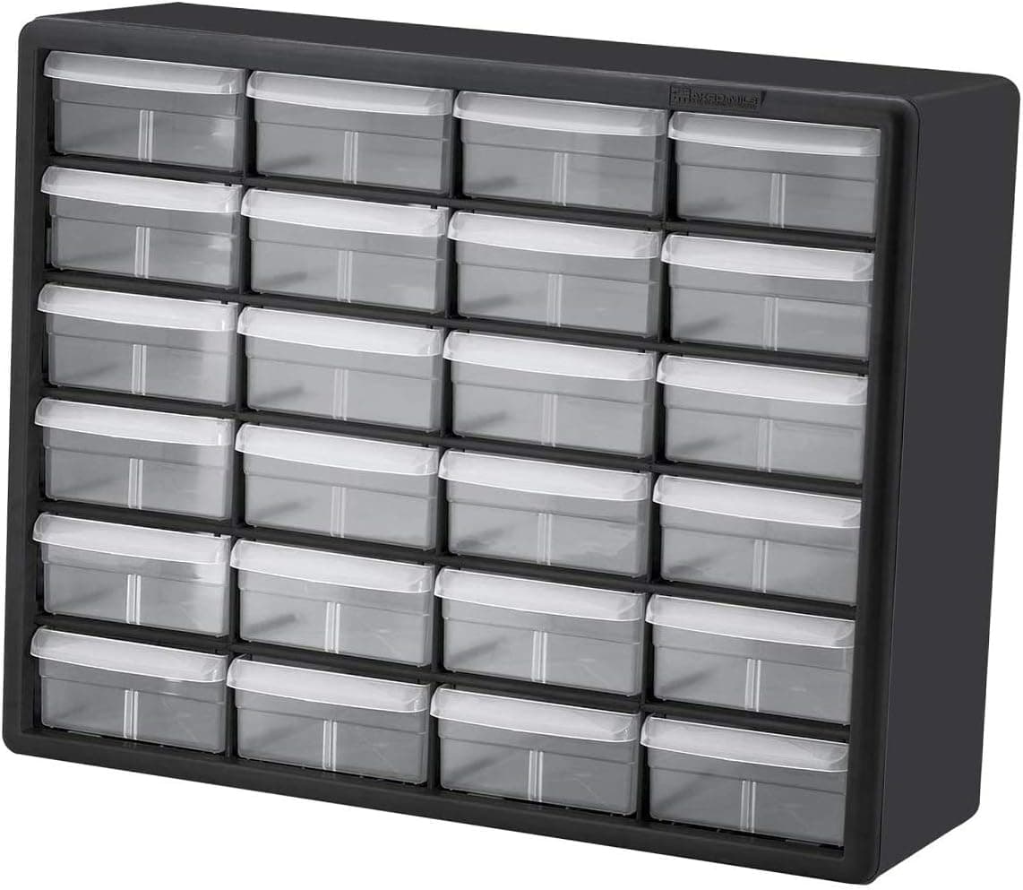 Akro-Mils 24 Drawer 10124, Plastic Parts Storage Hardware and Craft Cabinet, (20-Inch W x 6-Inch D x 16-Inch H), Black - 1 Pack