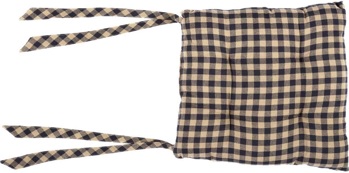 VHC Brands Black Check Chair Pad Country Rustic Design, Black and Tan