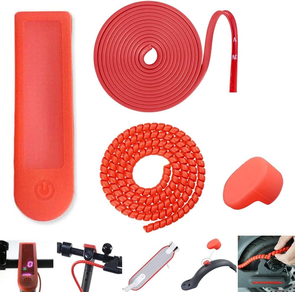 chuancheng 4 Pack Silicone 3D Printed Protector Waterproof Accessory Kit for Xiaomi M365 / M365 Pro Electric Scooter Include 1 Dashboard Cover, 1 Anti-Collision Strip, 1 Line Pipe, 1 Hook Cover