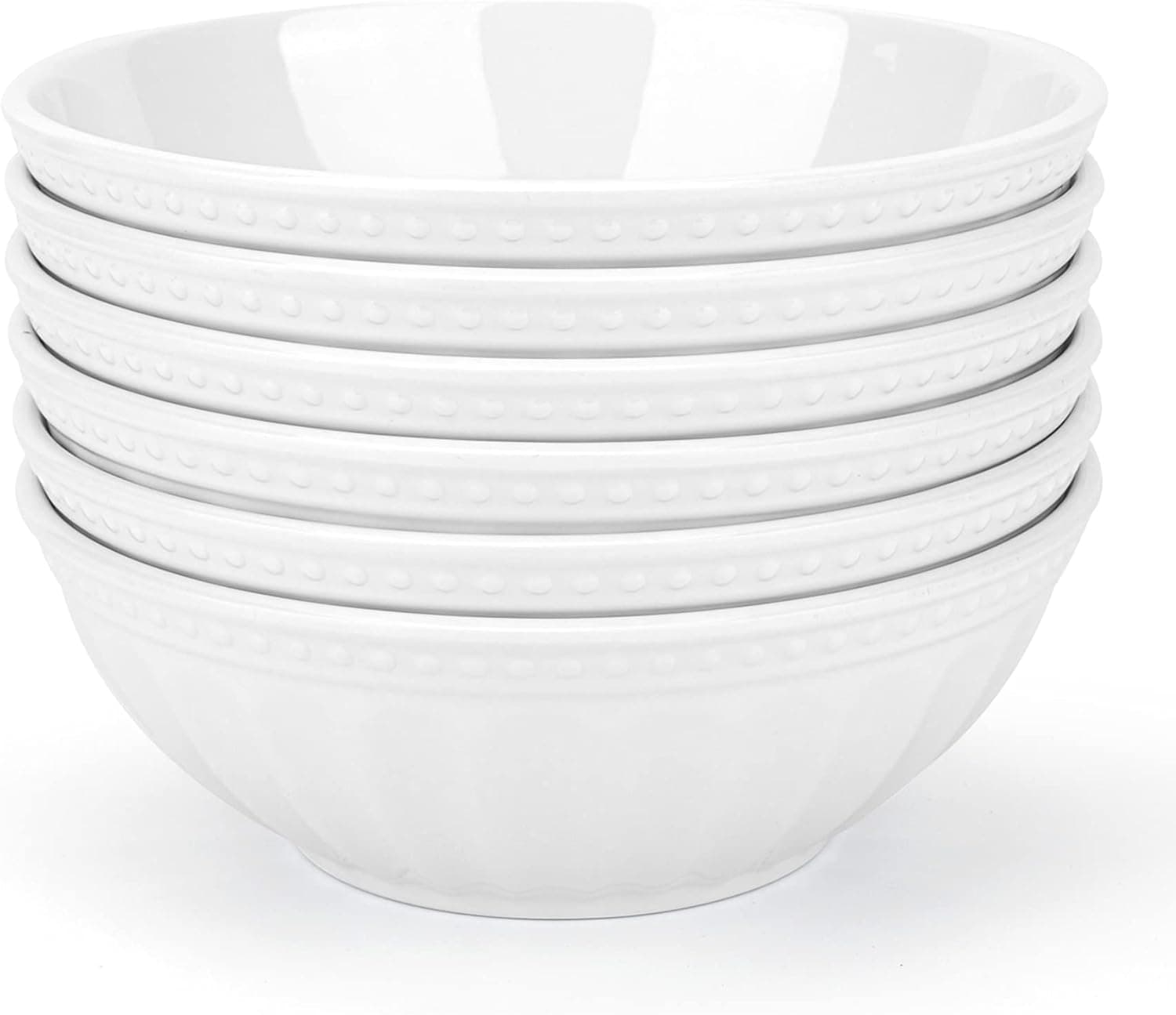 KX-WARE 7-inch Melamine Bowls, 30-ounce Salad/Pasta/Dinner Bowls | set of 6, White