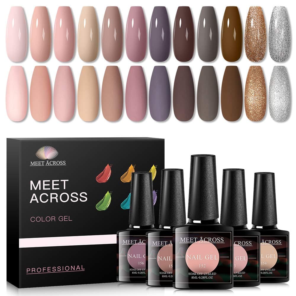 MEET ACROSS 12pcs Gel Nail Polish Set,Soak Off UV LED Lamp Gel Nail Polish Kit,Fashion Shimmer Nail Art Design Gifts for Women Manicure Salon 8 ml-0.28FL.OZ (Pink)